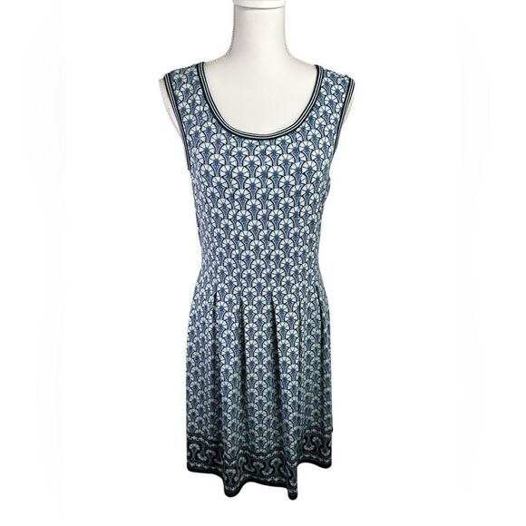 Max Studio Women's Printed Sleeveless Fit and Flare Dress Size L Blue Navy - Picture 2 of 10